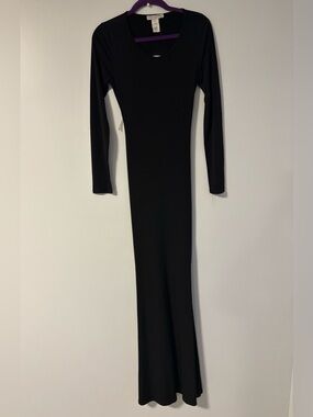 Black Long Sleeve Open Back Cutout Knot Bodycon Maxi Dress Body Central Medium
